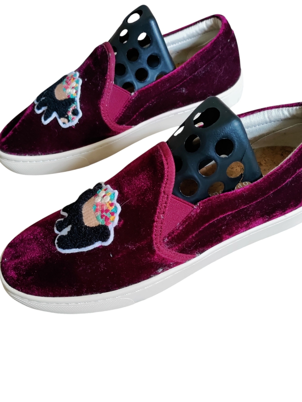Anthropologie Soludos Velvet Slip On Sneakers Cork Bear NWOT